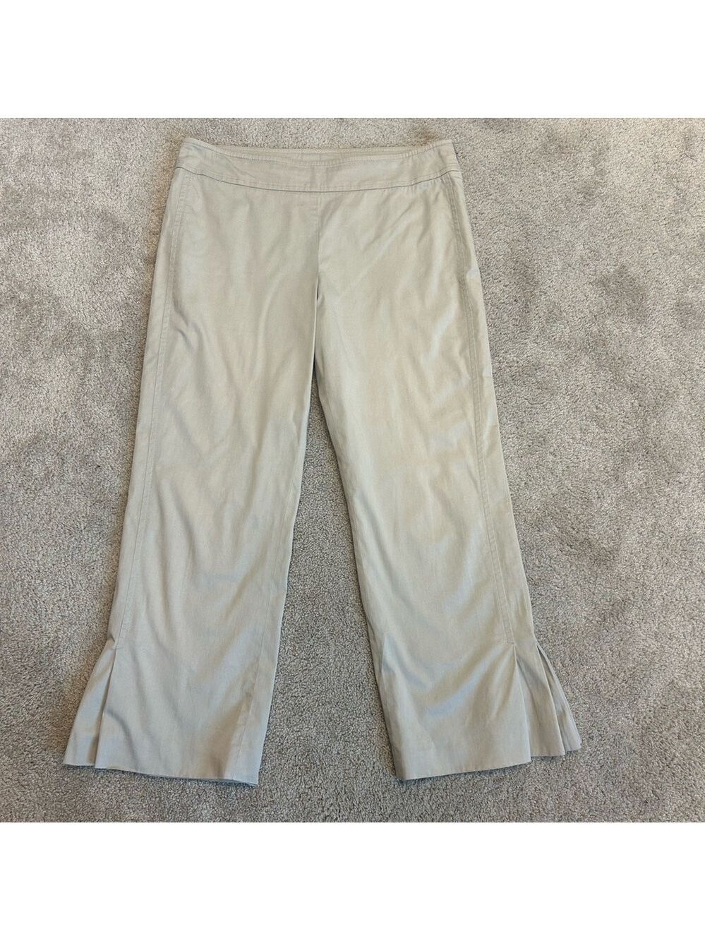 Akris Punto neutral beige classic cropped capri pants pleated ankle cuff hem 8